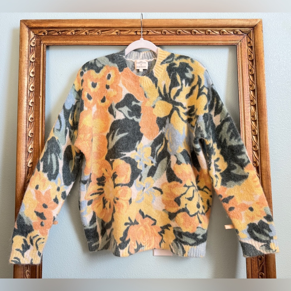 Sezane Silene Floral Crew Neck Sweater - Orange, Green, Yellow